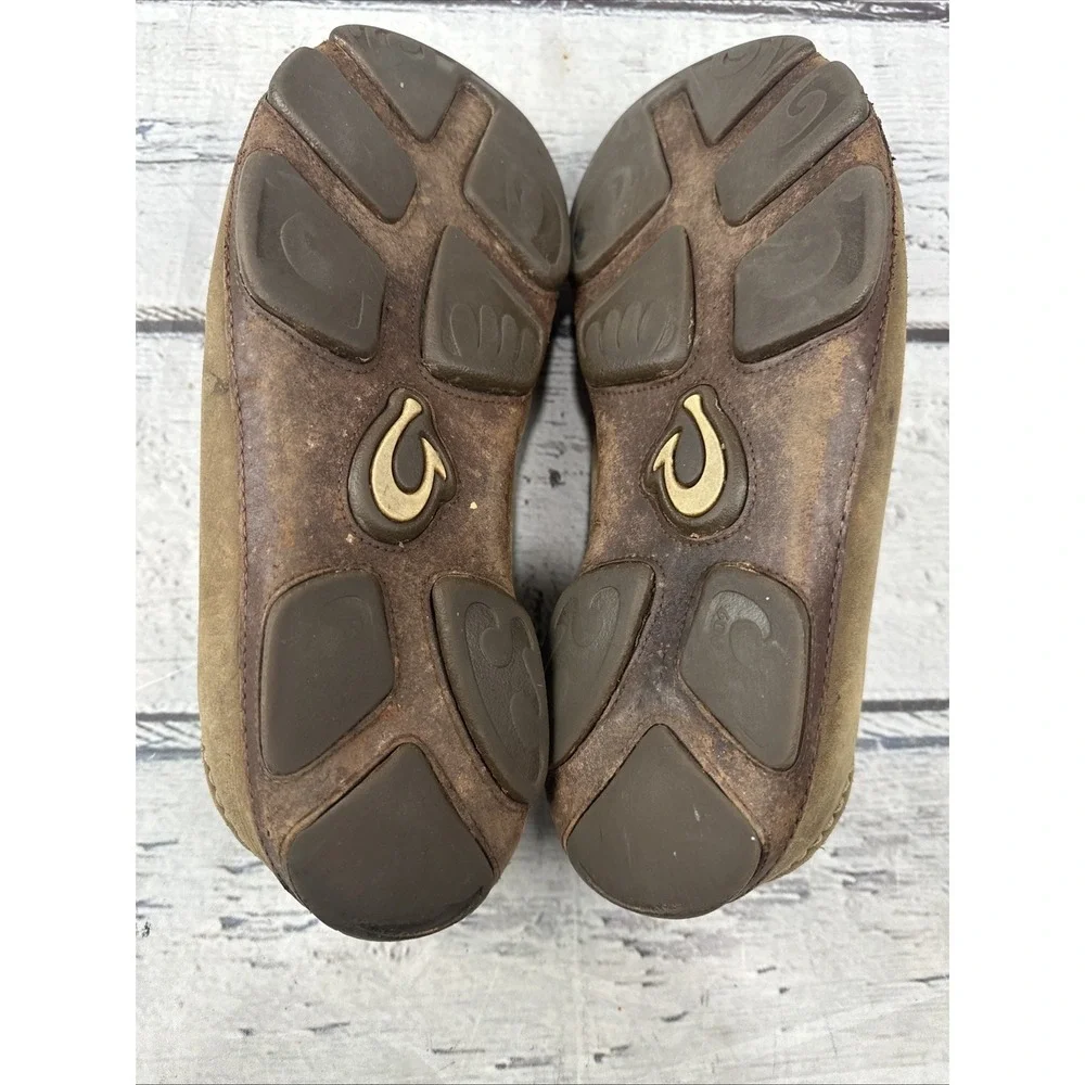 OluKai Moloa Slip On Shoes Brown Leather Loafers Fold Down 10128-2733 Size 10.5